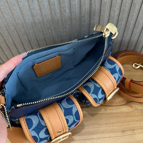 Coach Ashton Baguette Bag In Signature Canvas Denim/Brown CY700 - Picture 7 of 7